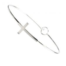 Stainless Steel Silver Toned Bangle with Cross Accent